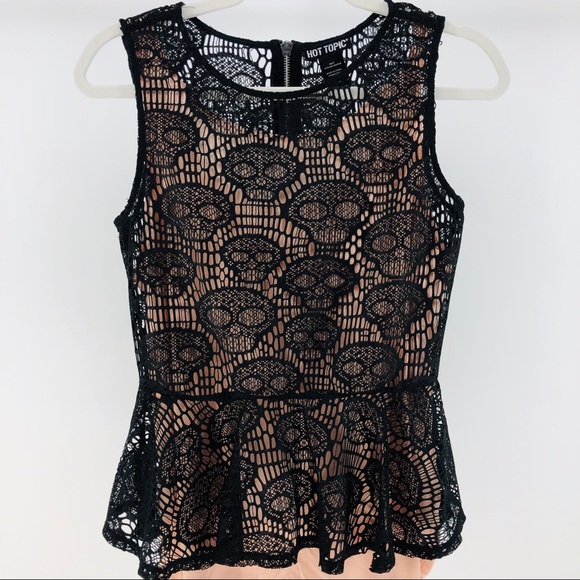 Hot Topic Tops - Sheer Knit Skull Peplum Top, Sleeveless w/ Zipper